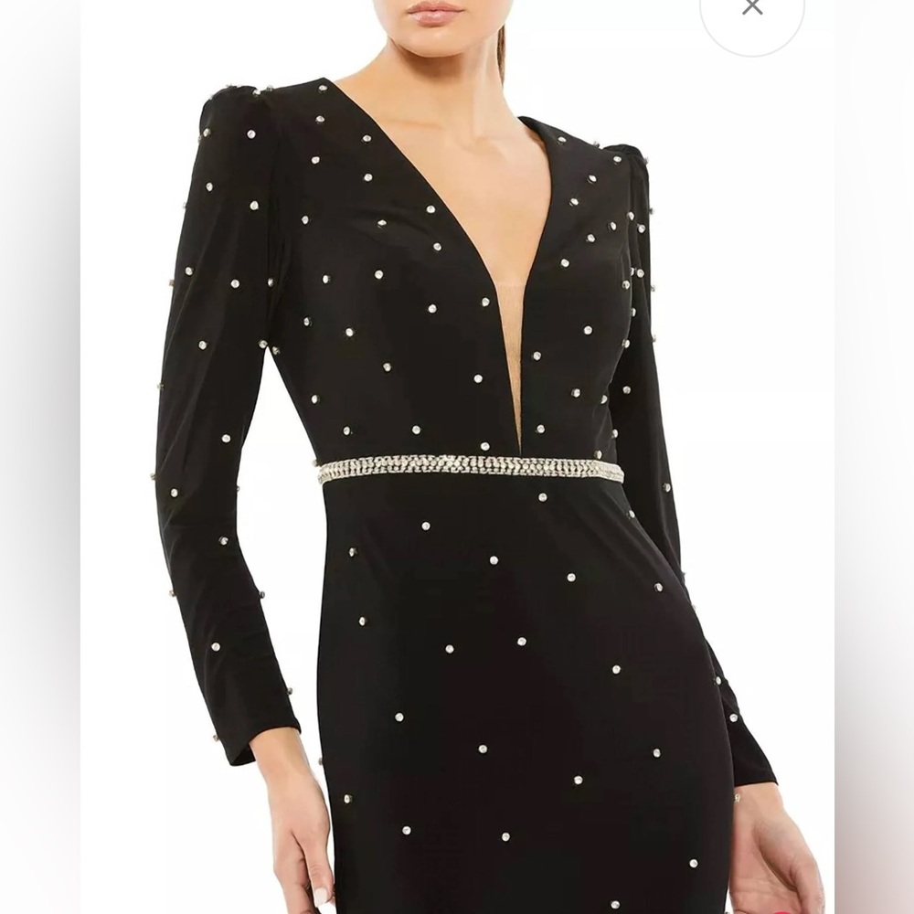 Mac Duggal Black and White Puff Sleeve Bodycon Dress